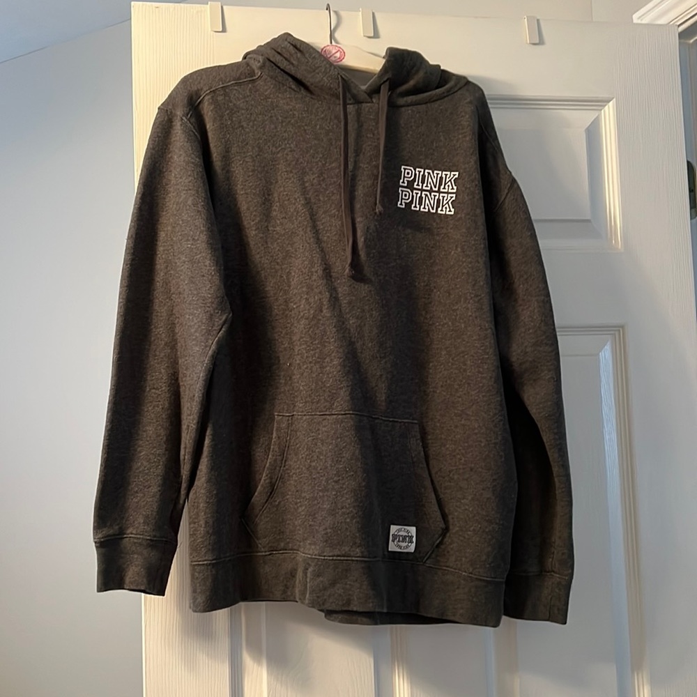 EUC oversized fleece lined hoodie with pockets gray from PINK